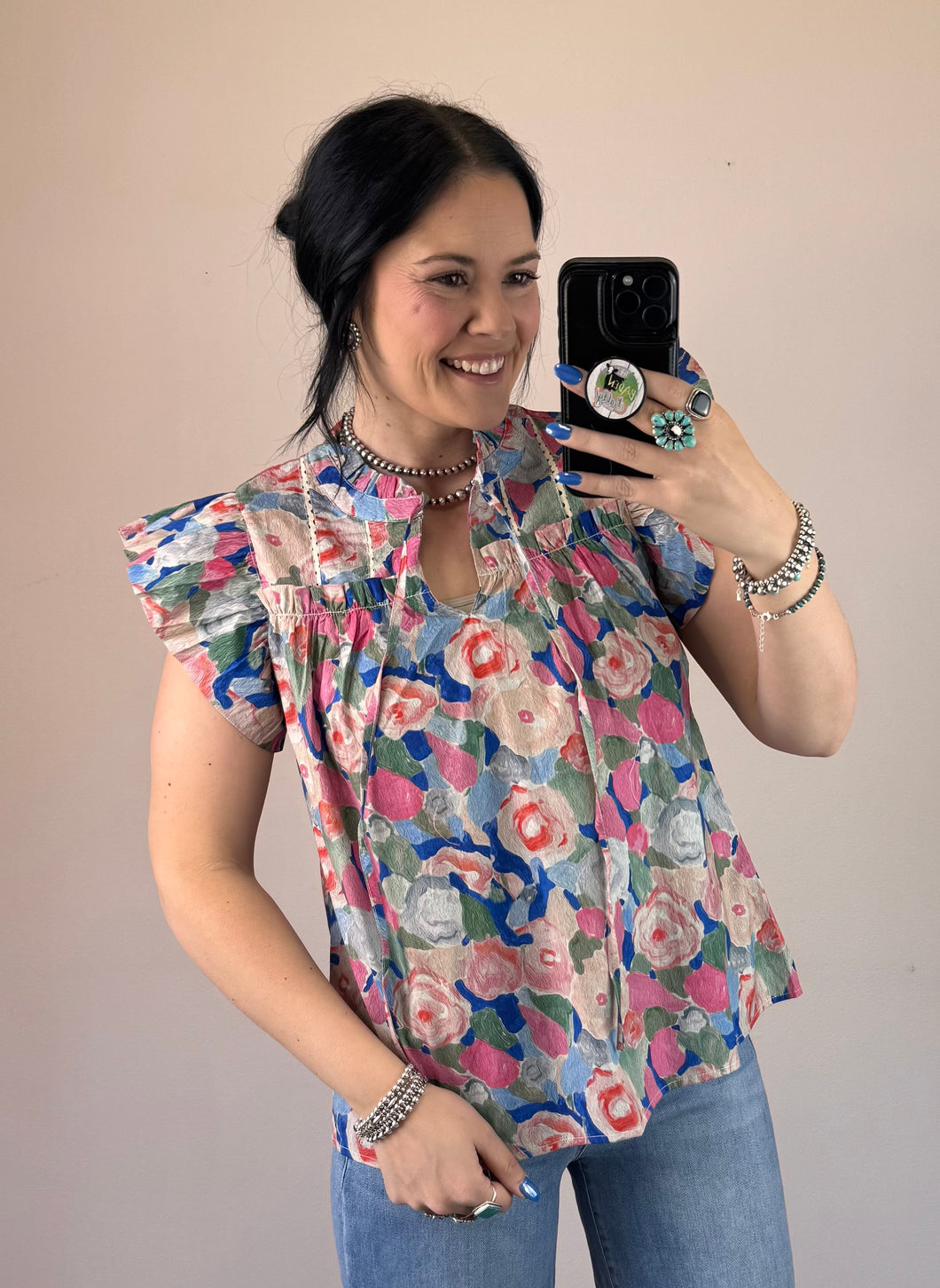 Floral Tie Neck Top **2 COLORS**