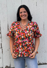 Load image into Gallery viewer, Black Floral Peplum Top
