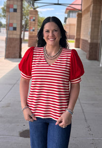 Striped Puff Sleeve Top **3 COLORS** - PLUS