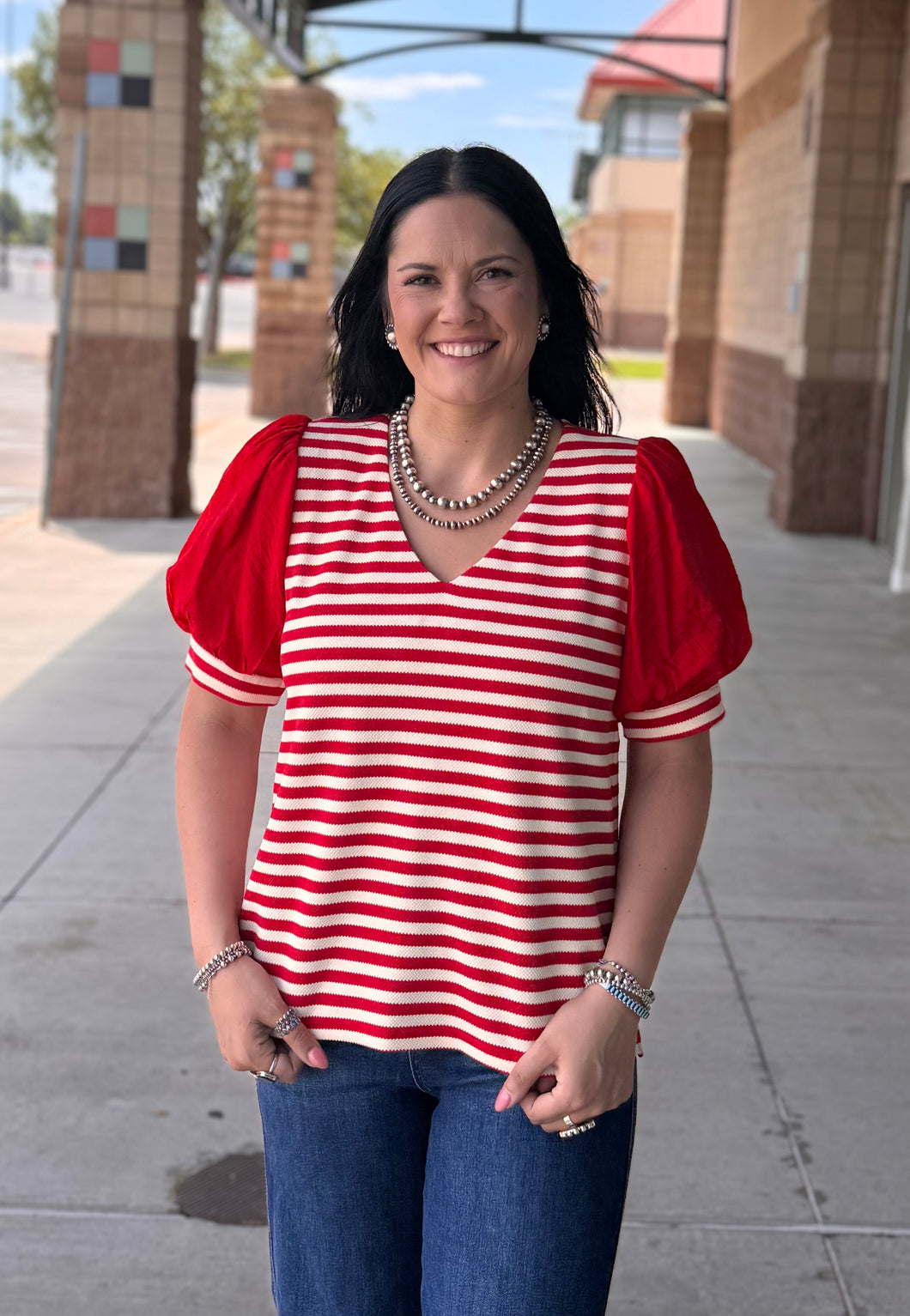 Striped Puff Sleeve Top **3 COLORS** - PLUS