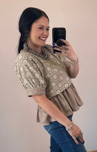 Load image into Gallery viewer, Floral Jacquard Peplum Top **3 COLORS** - PLUS
