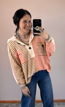 Load image into Gallery viewer, Striped Colorblock 1/4 Button Pullover **2 COLORS**
