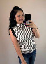 Load image into Gallery viewer, Striped Mock Neck Pleather Sleeve Tank
