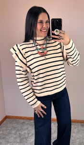 Black Striped Mock Neck Sweater