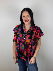 Black Abstract Printed Top - PLUS