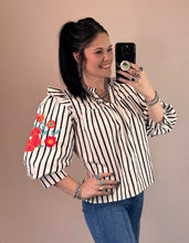 Load image into Gallery viewer, Striped Embroidery Sleeve Top **2 COLORS**
