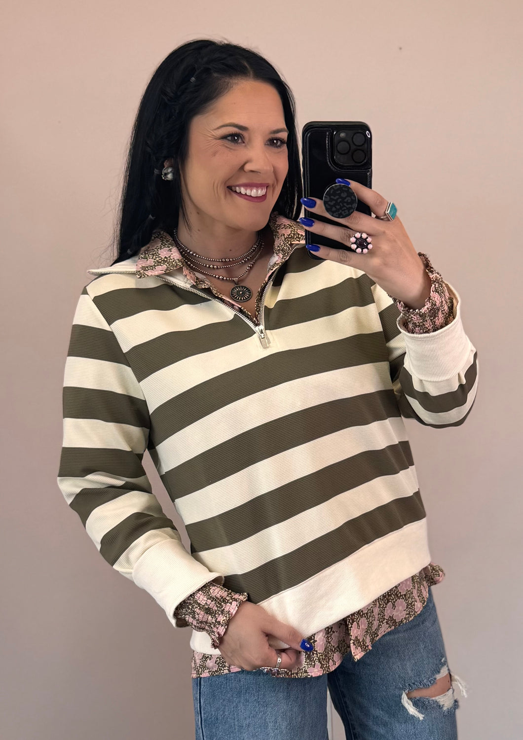 Striped 1/4 Zip Top **2 COLORS**