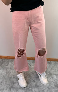 Powder Pink 90’s Vintage Cropped Flare Vervet Jeans