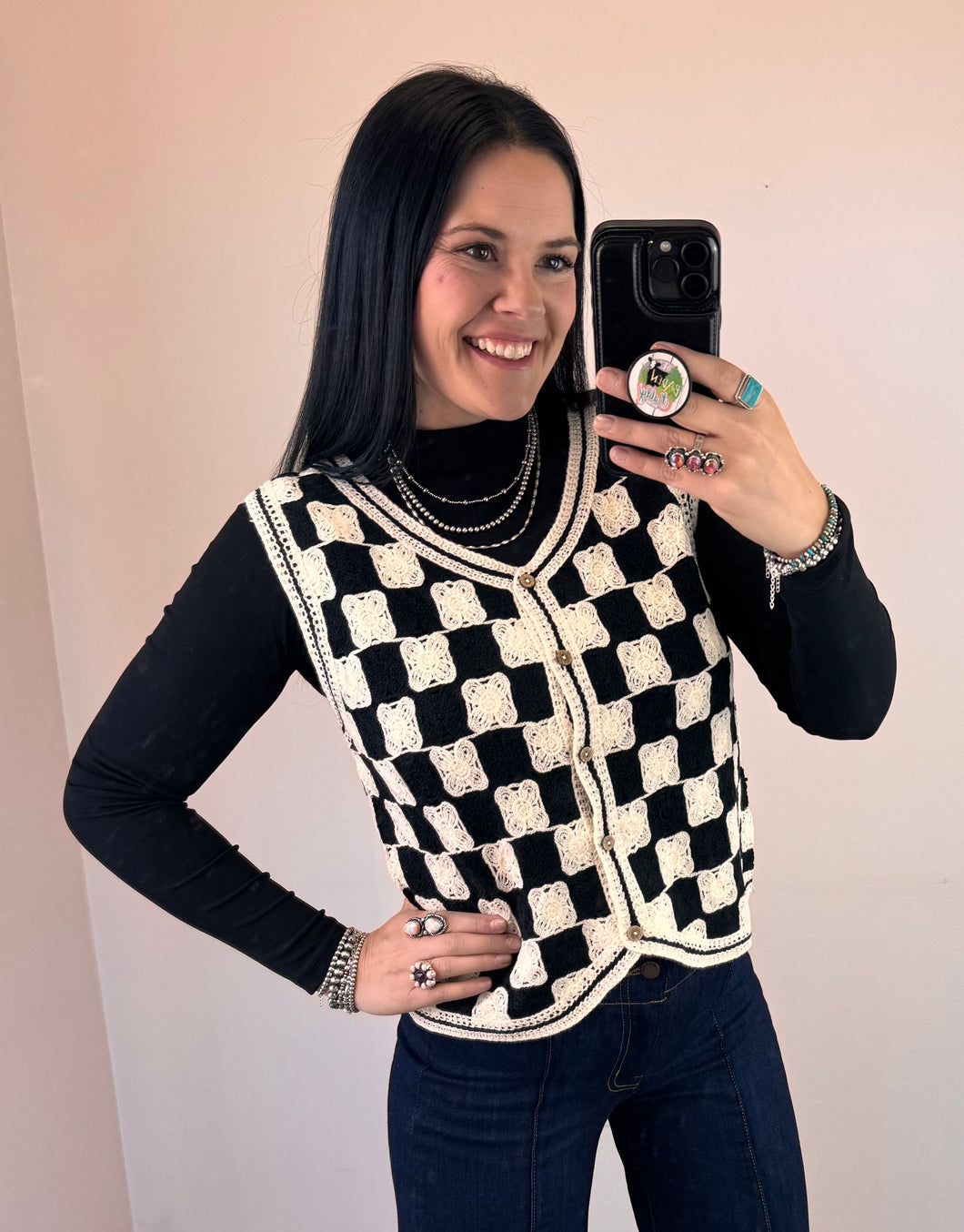 Checkered Crochet Sweater Vest