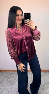 Dark Mauve Velvet Button Up Top