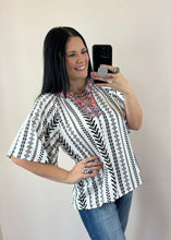 Load image into Gallery viewer, Ivory And Black Geo Print Embroidered Top
