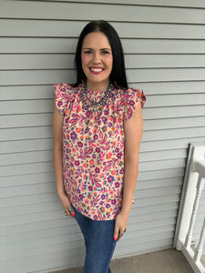 Floral Print Flutter Top