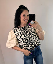 Load image into Gallery viewer, Crochet Puff Sleeve Top ** 2 COLORS**
