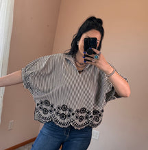 Load image into Gallery viewer, Black Striped Embroidered Top - PLUS
