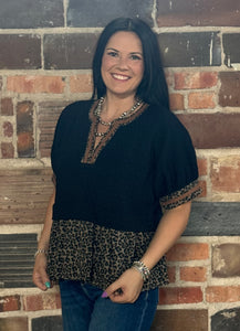 Textured Leopard Contrast Top **2 COLORS**