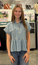 Load image into Gallery viewer, Mineral Washed Denim Babydoll Top
