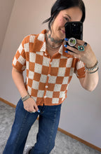 Load image into Gallery viewer, Orange Checkered Crochet Top
