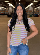 Load image into Gallery viewer, Ribbed Striped Ruffle Detail Top **PLUS**
