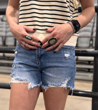 Load image into Gallery viewer, Medium Wash Tummy Control Risen Shorts
