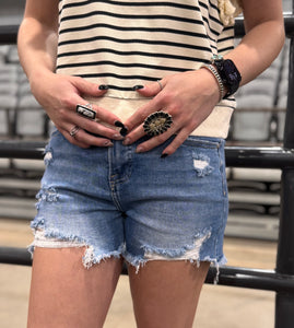 Medium Wash Tummy Control Risen Shorts