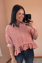 Load image into Gallery viewer, Striped Ruffle Hem Button Down Top
