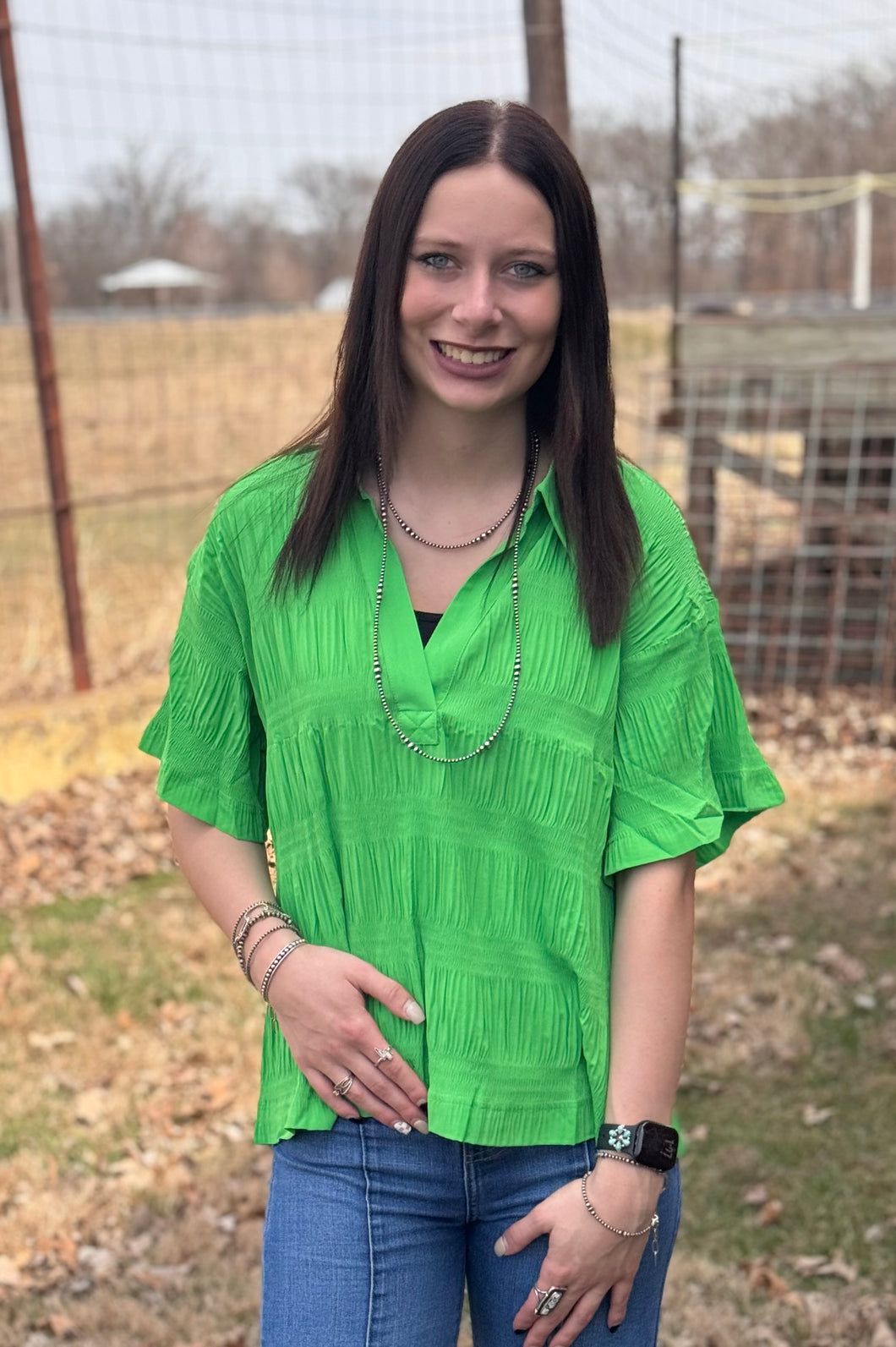 Green Wrinkled Top