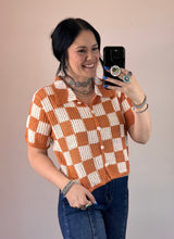 Load image into Gallery viewer, Orange Checkered Crochet Top
