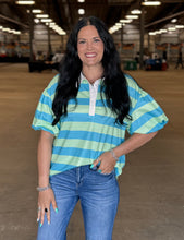 Load image into Gallery viewer, Stripe Button Down Bubble Sleeve Top **3 COLORS**
