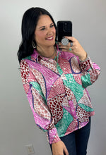 Load image into Gallery viewer, Mauve And Burgundy Mix Print Collared Top
