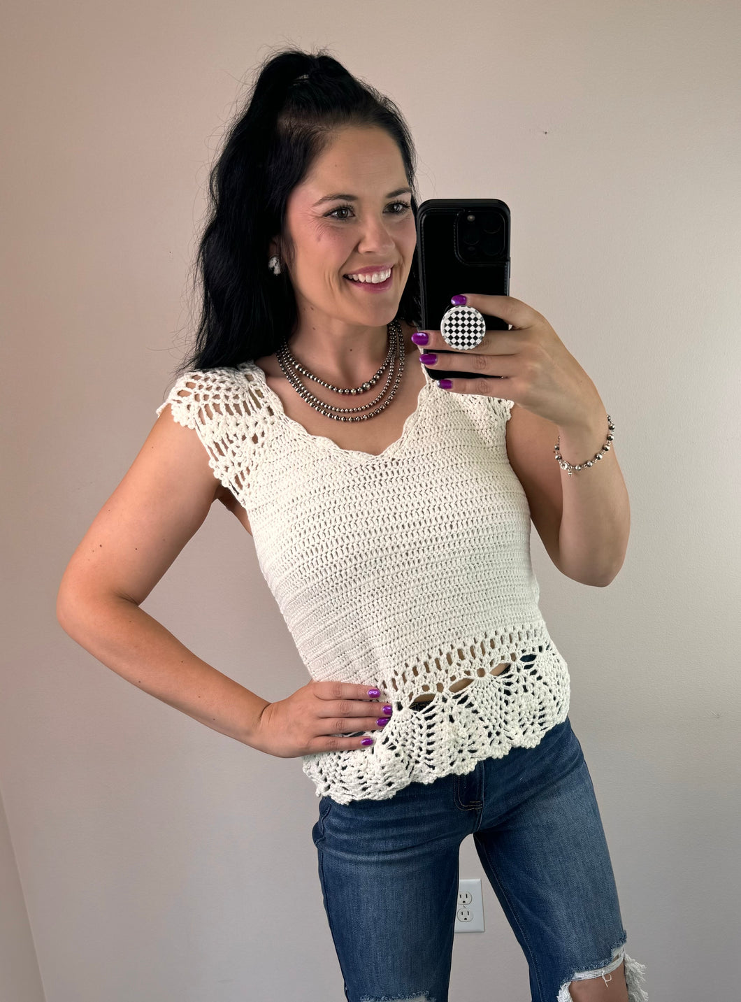 White Crochet Tank Top