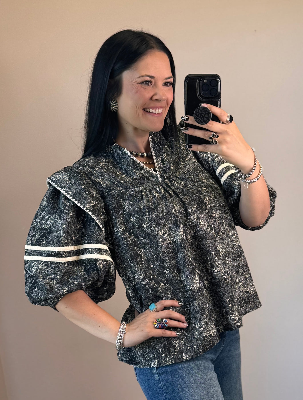 Printed Balloon Sleeve Top **2 COLORS**