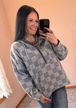 Load image into Gallery viewer, Washed Checkered Denim Hoodie
