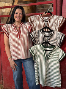 Stripe Flutter Sleeve Top **4 COLORS**
