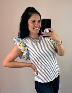 Striped And Floral Mixed Top **2 COLORS**