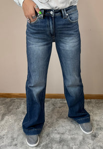 Medium Stone Wash Wide Leg Trouser Hem KanCan Jeans