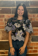 Load image into Gallery viewer, Black Floral Scallop Top
