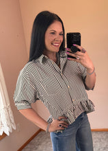 Load image into Gallery viewer, Striped Ruffle Hem Button Down Top
