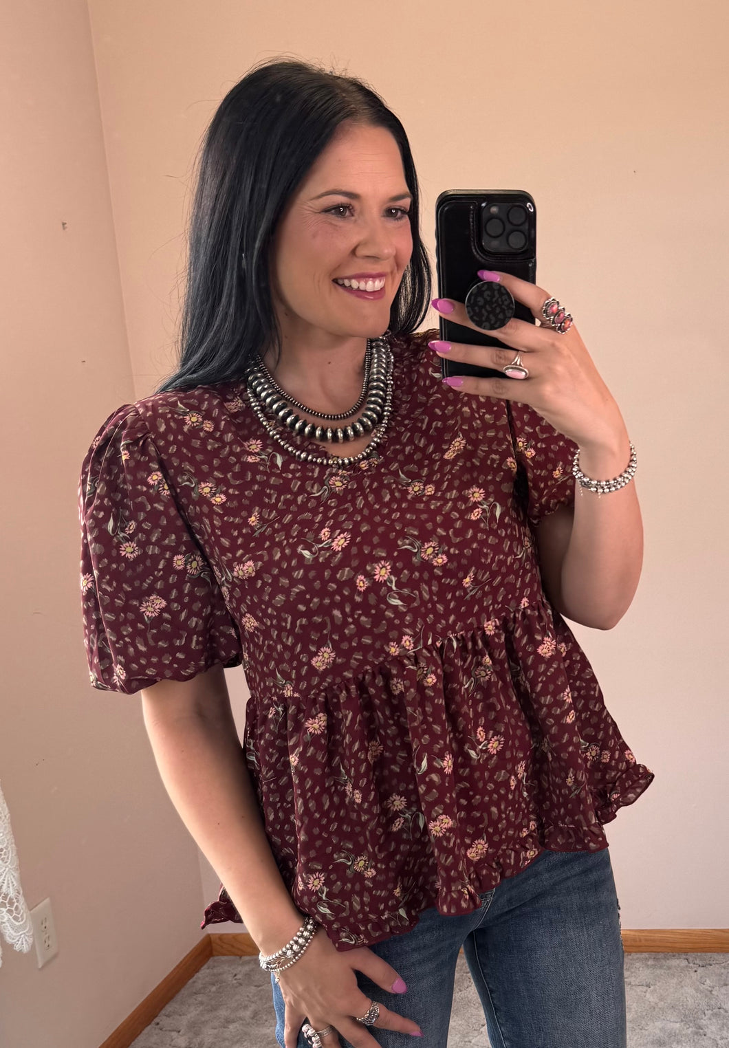 Leopard Floral Peplum Top **2 COLORS**