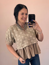 Load image into Gallery viewer, Floral Jacquard Peplum Top **3 COLORS** - PLUS
