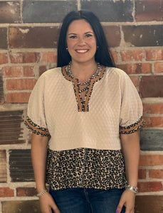 Textured Leopard Contrast Top **2 COLORS**