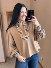 Load image into Gallery viewer, Taupe Plaid Detail Top
