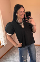 Load image into Gallery viewer, Black Short Bubble Sleeve Top - PLUS

