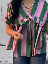 Load image into Gallery viewer, Green And Lavender Striped Top
