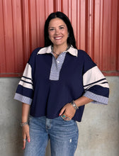 Load image into Gallery viewer, 3/4 Sleeve Stripe Contrast Top
