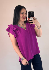 Purple Ruffle Cap Sleeve Top