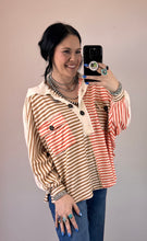 Load image into Gallery viewer, Striped Colorblock 1/4 Button Pullover **2 COLORS**
