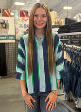 Load image into Gallery viewer, 3/4 Sleeve Stripe Collared Top **2 COLORS** - PLUS
