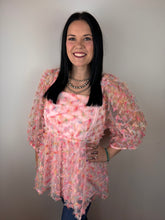 Load image into Gallery viewer, Pink Flower Chiffon Top - PLUS
