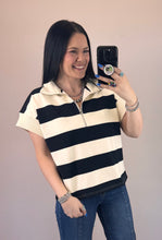 Load image into Gallery viewer, Short Sleeve Striped 1/4 Zip Pullover **2 COLORS** - PLUS
