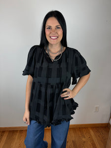 Checkered Flutter Sleeve Top **2 COLORS** - PLUS